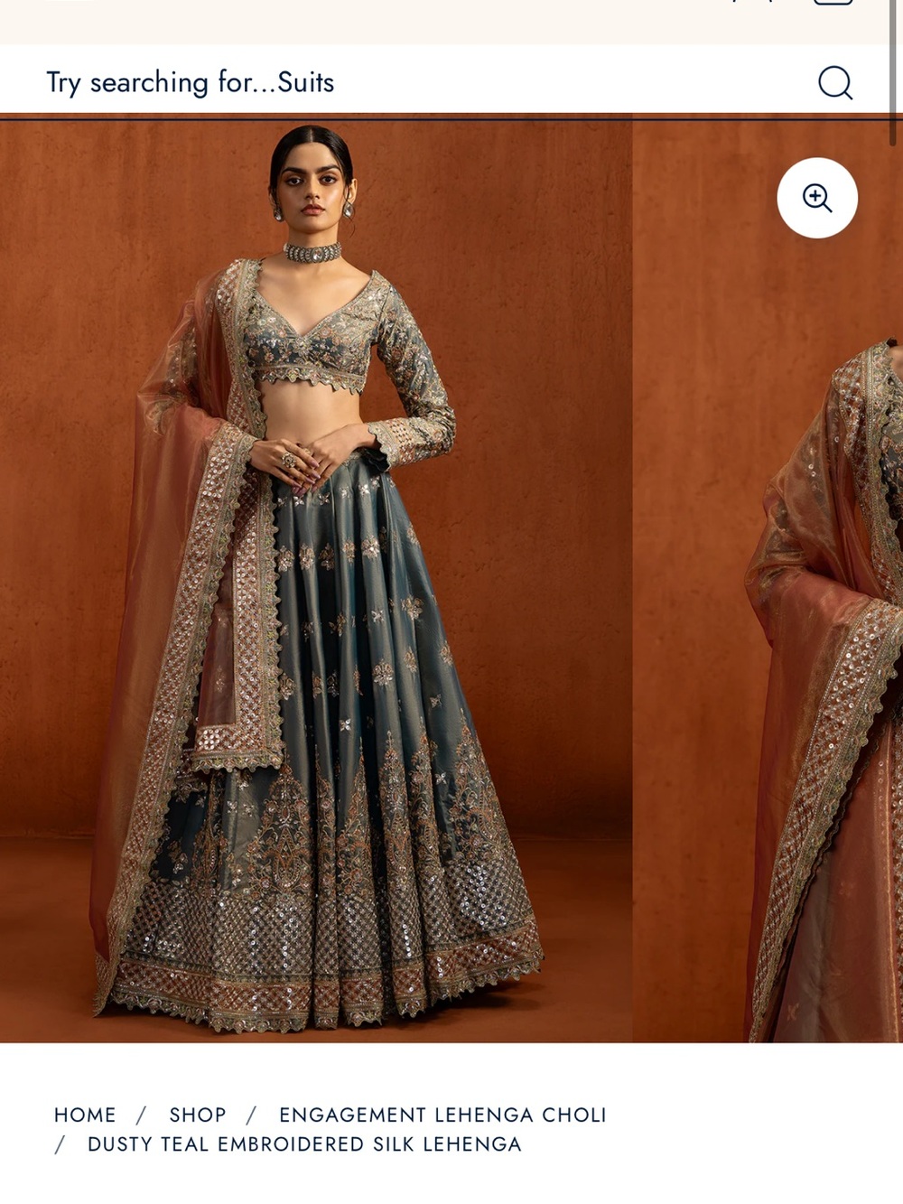 Dusty Teal Embroidered Maxi Lehenga Dress with Blush Dupatta